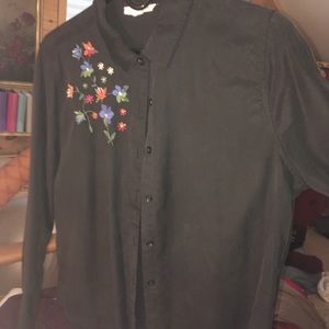 Embroidered black button up